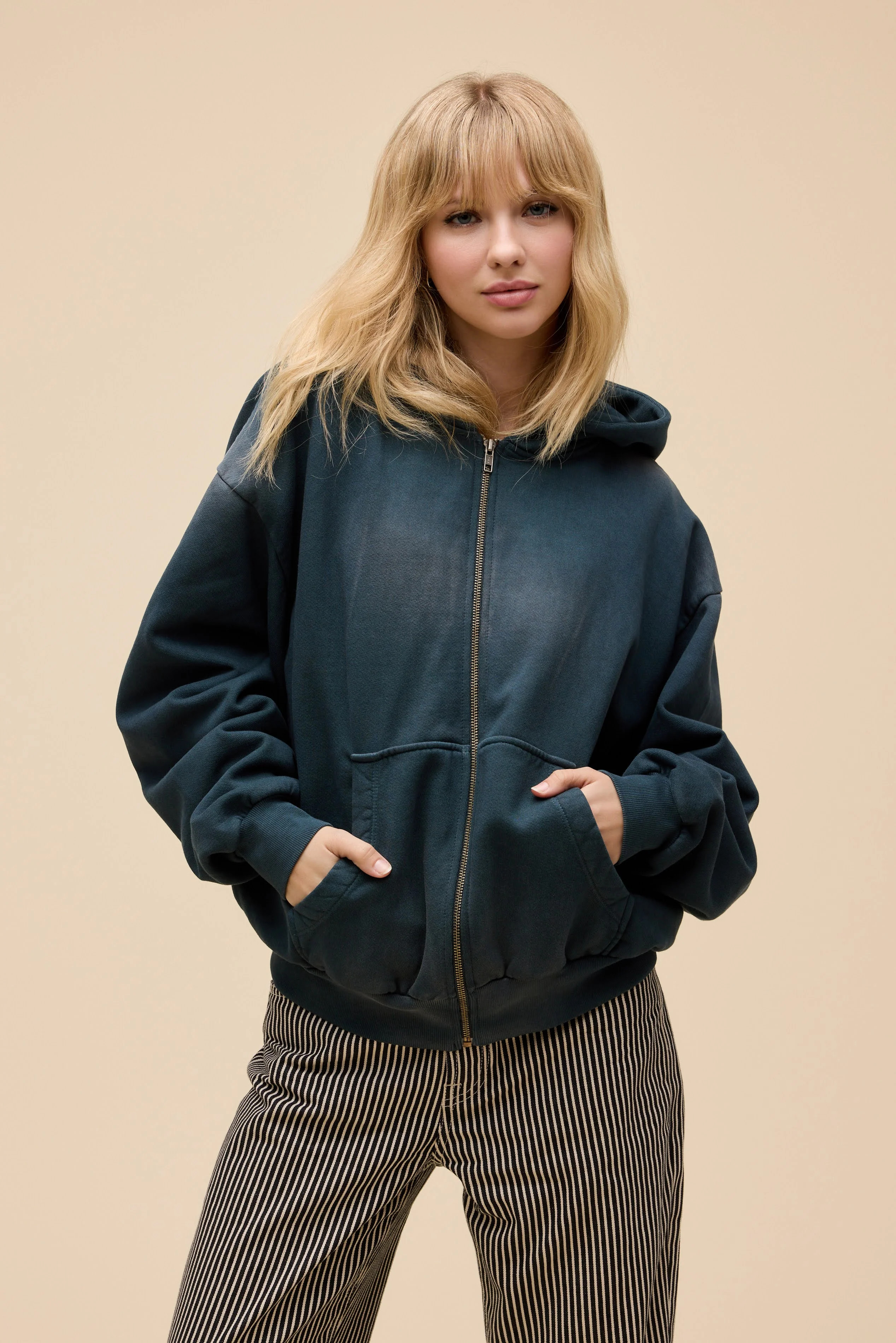 Solid Zip-Up Oversized Hoodie | Daydreamer