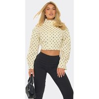Long Sleeve High Neck Detail Jacket In Cream Polka Dot, Women's Size UK Small S | EGO (UK)
