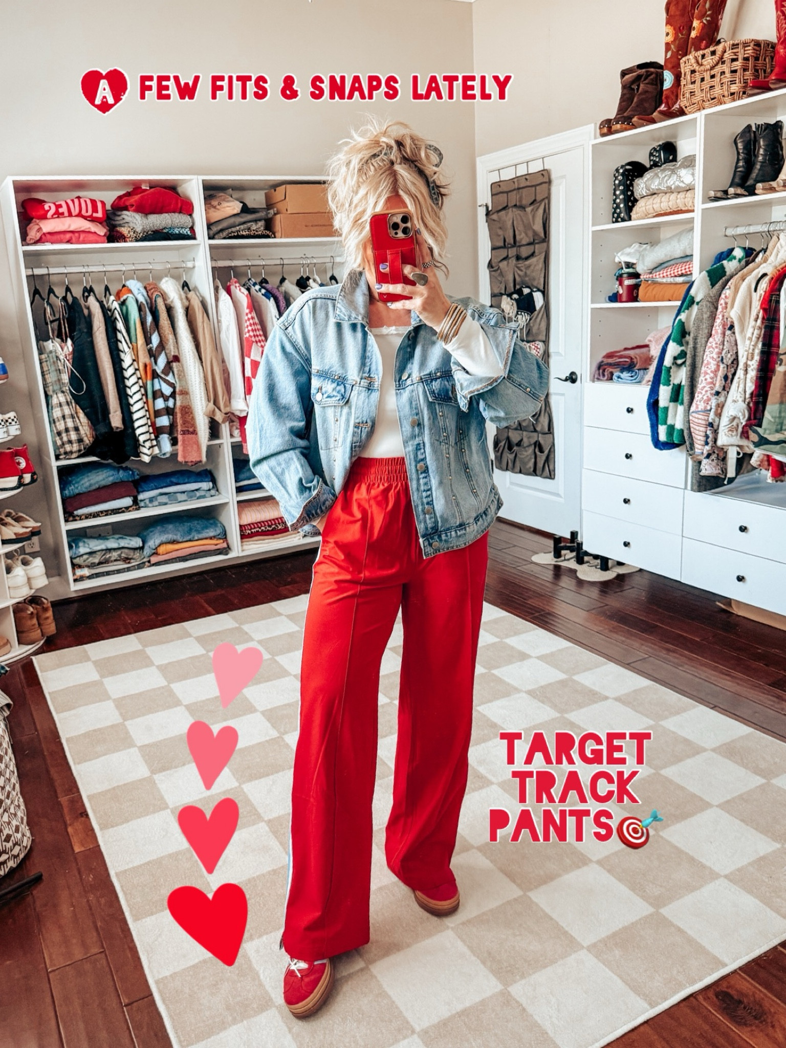 These track pants from Target 🎯 are AMAZING!! 👏🏼👏🏼
Denim jacket - M
Long sleeve off shoulder tee - M
Track pants - M
Sneaks - sized down 

#LTKStyleTip #LTKFindsUnder50 #LTKOver40