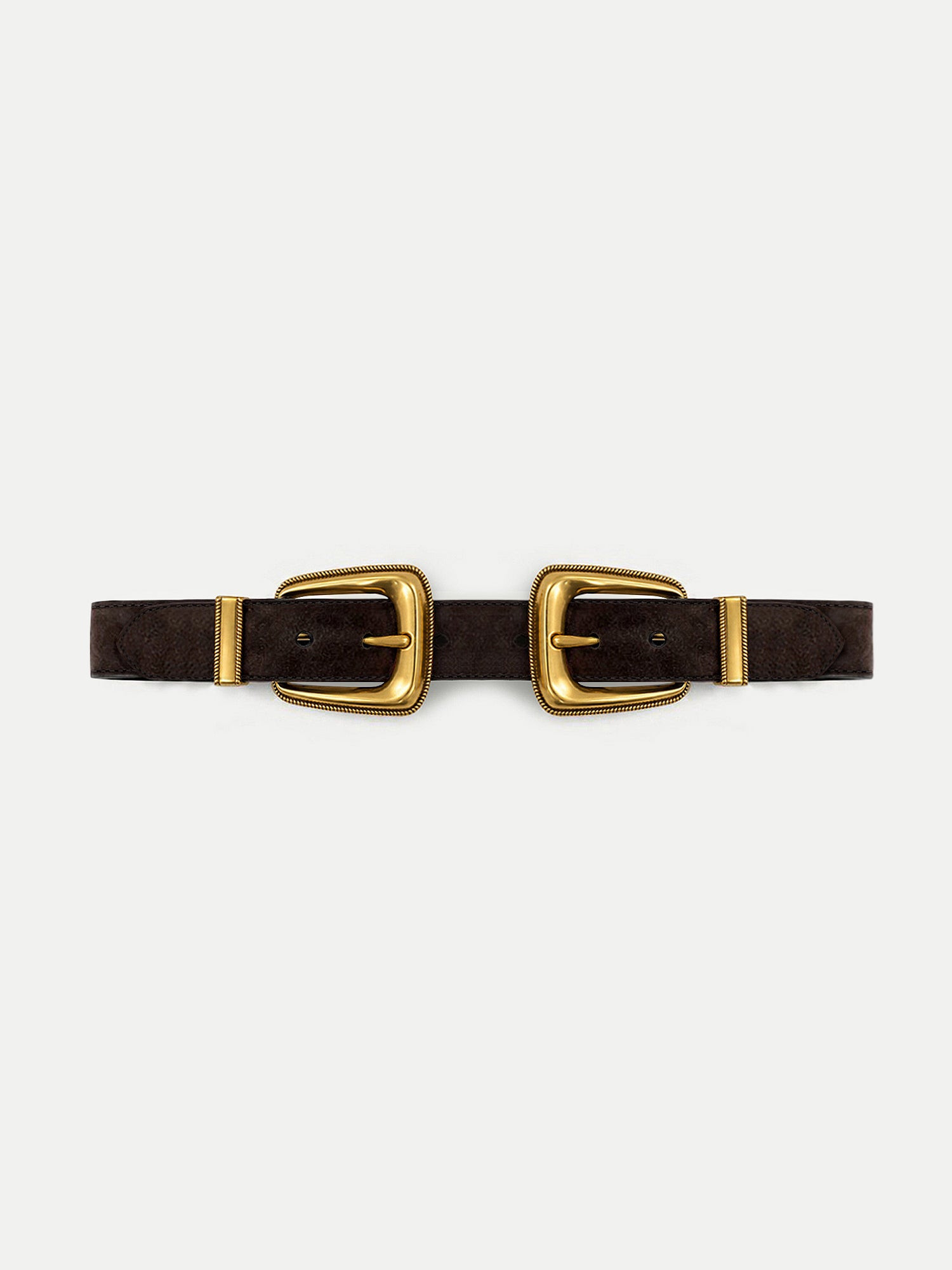 Double-Buckle Arch Waist Belt in Dark Brown Suede | Veronica Beard | Veronica Beard