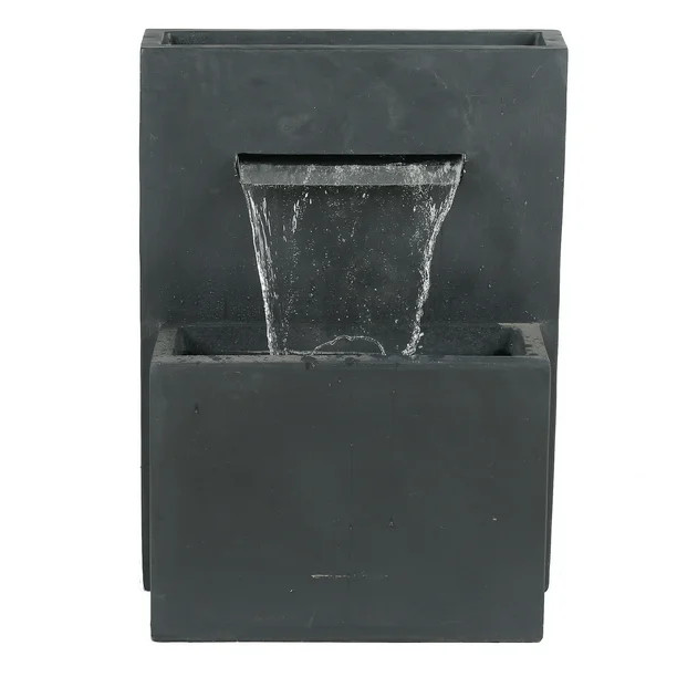 LuxenHome Gray Cement Modern Rectangular Waterfall Outdoor Fountain | Walmart (US)