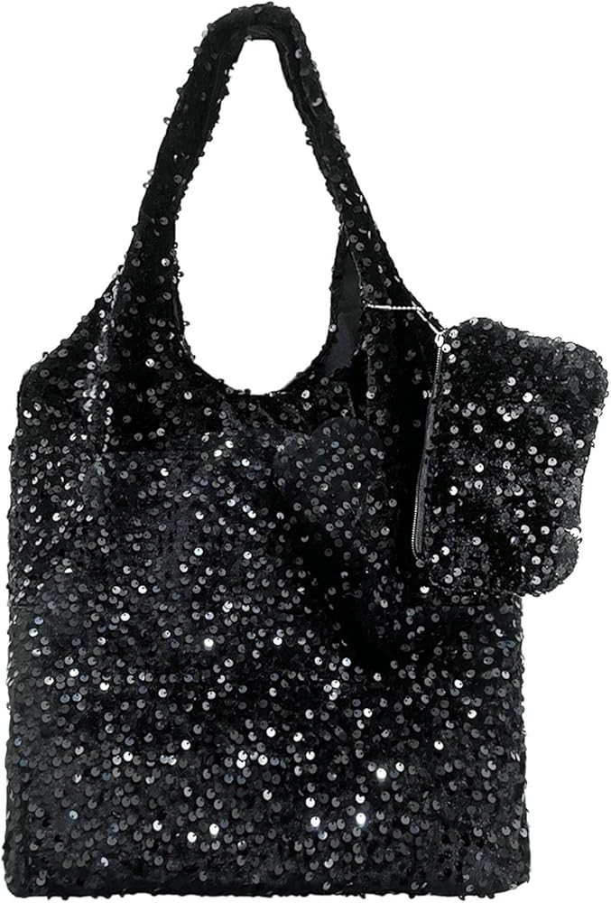 Womens Sequin Tote Bag, Sparkly Shoulder Bag, Elegant Handbag, Large Capacity Shopping Bag Matchi... | Amazon (US)