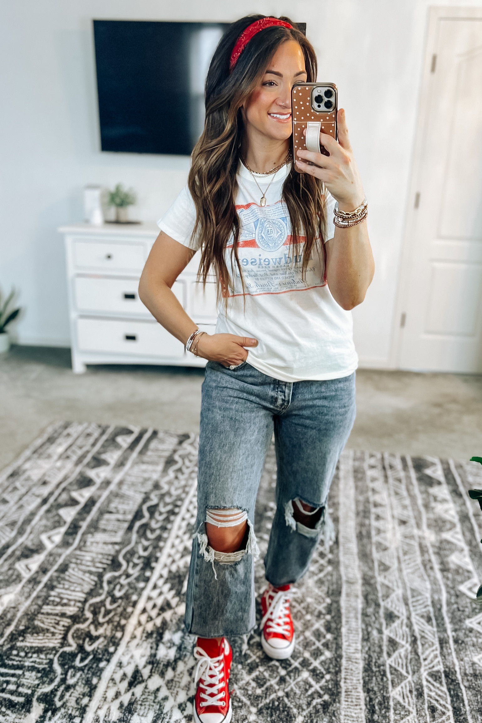 Target graphic tee and jewelry 20% off! Budweiser tee would work for the 4th if you don’t love a USA/stars & stripes look. 

#LTKstyletip #LTKsalealert #LTKFind