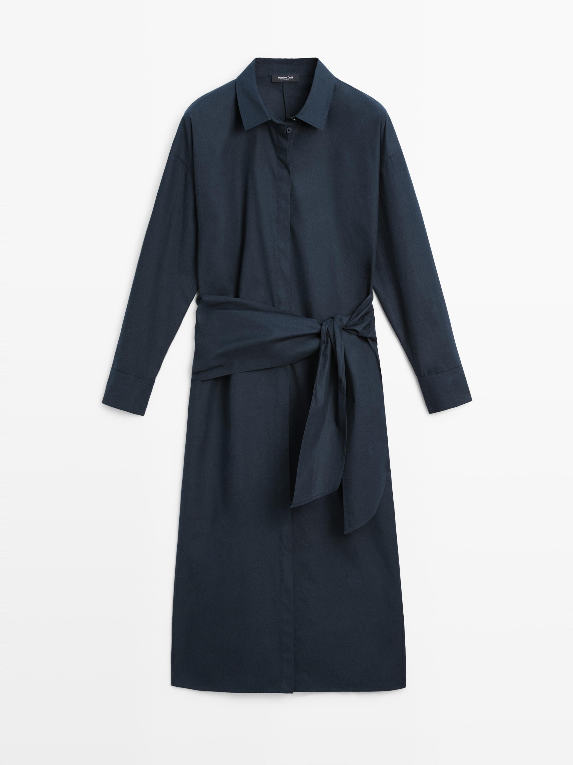 Midi shirt dress with scarf detail | Massimo Dutti US