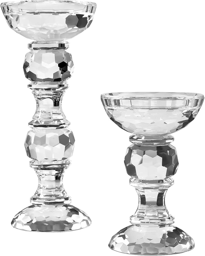 kitCom Crystal Pillar Candlestick Holder Set of 2, Crystal Candlestick Holders, Pillar Candle Hol... | Amazon (US)