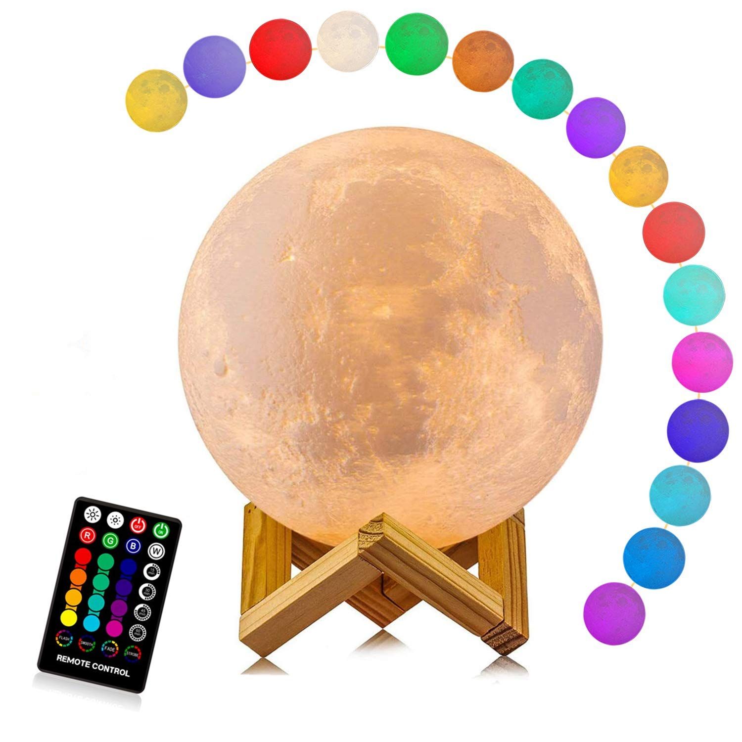 Moon Lamp, LOGROTATE 16 Colors LED 3D Print Moon Light with Stand & Remote&Touch Control and USB ... | Amazon (US)