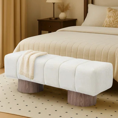 50" Modern Upholstered Entryway Bench entryway bench bedroom bench dining bench with Channel Tufting and Round Wood Legs | Wayfair North America