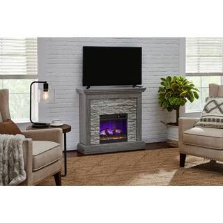 StyleWell Whittington 40 in. W Freestanding Electric Fireplace with Gray Faux Stone in Weathered ... | The Home Depot