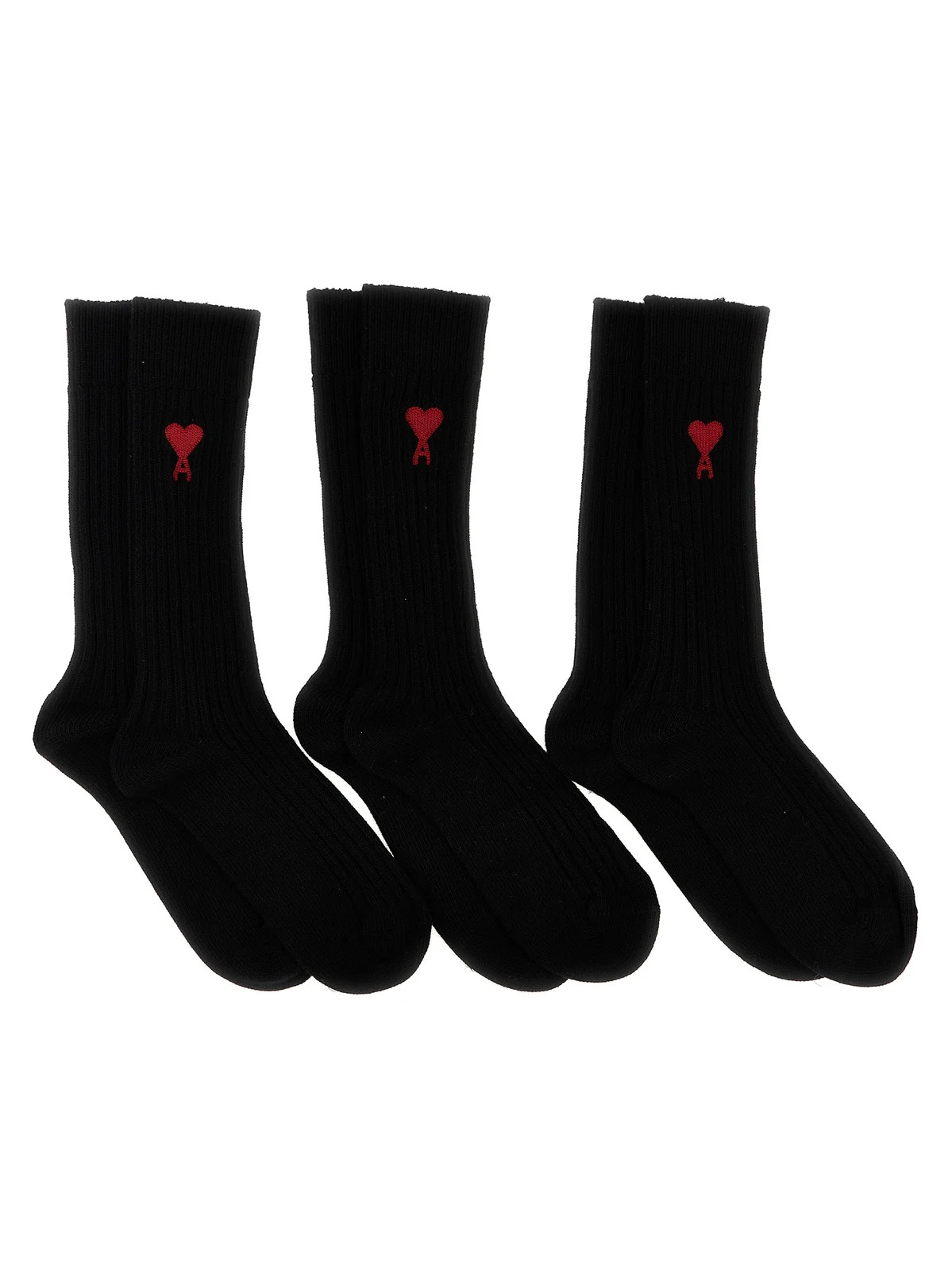 AMI Paris Logo Embroidered Ribbed 3-Pack Socks | Cettire Global