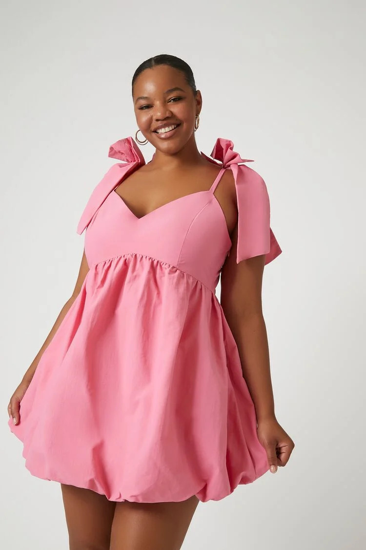 Plus Size Plunging Bow Babydoll Dress | Forever 21 (US)