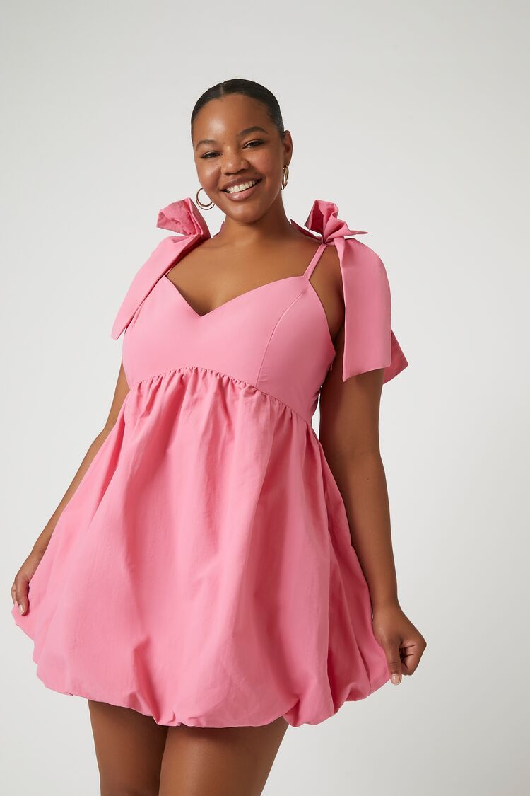 Plus Size Plunging Bow Babydoll Dress | Forever 21 (US)