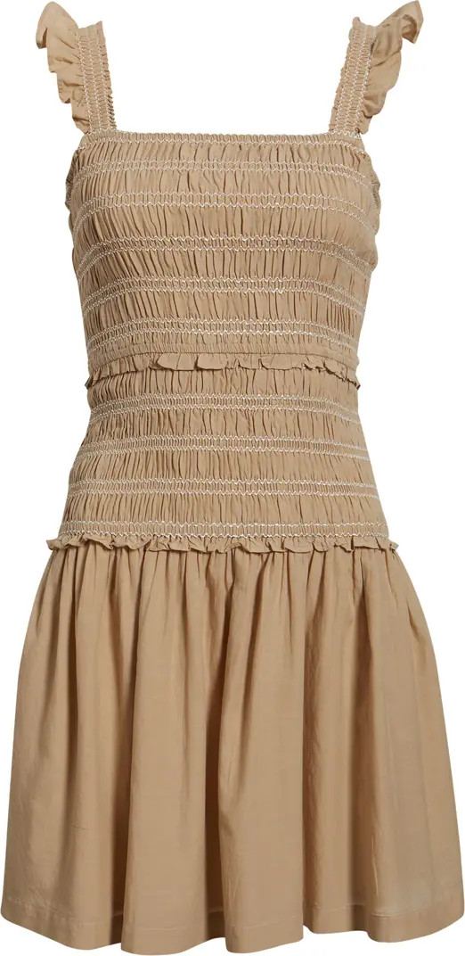Ruffle Smocked Drop Waist Cotton Blend Minidress | Nordstrom
