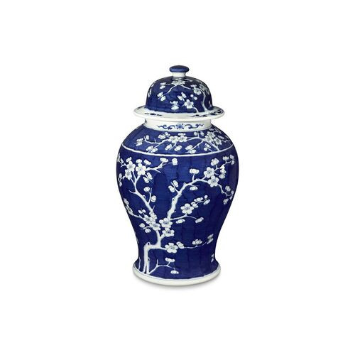 21" Plum Tree Temple Jar, Blue/White | One Kings Lane