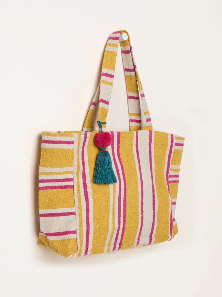 FatFace Mustard Yellow Stripe Beach Bag | Next US