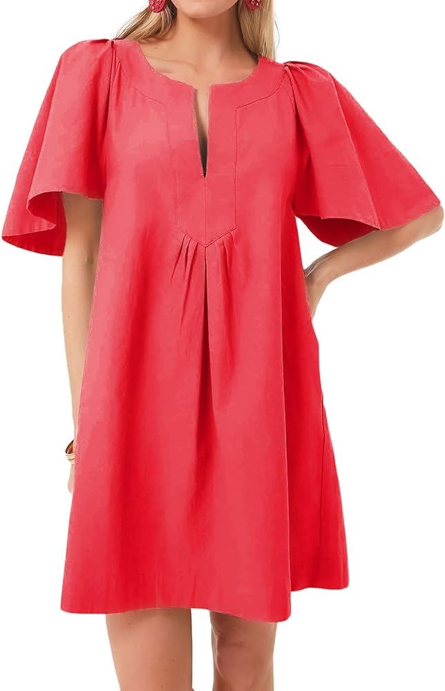 Kedera Womens Flutter Short Sleeve Mini Dress Casual V Neck Loose Flowy Summer Shift Dresses | Amazon (US)