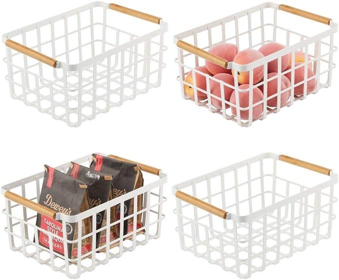 mDesign Farmhouse Decor Metal Wire Food Organizer Storage Bin Baskets with Bamboo Handles for Kit... | Amazon (US)
