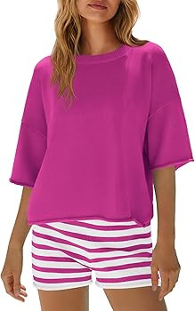 Yanekop Womens Striped Set 2 Piece Outfits Sets Oversized Summer Lounge Short Sets Beach Vacation... | Amazon (US)