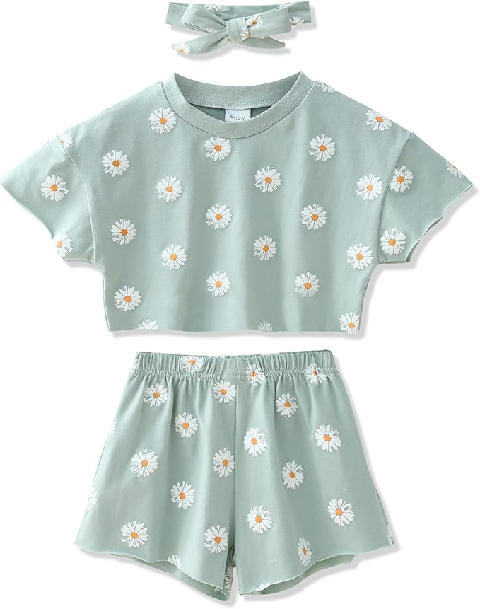 Toddler Girl Clothes Baby Girls Outfits 6M-4T Summer Floral Print Shirt+Shorts+Headband 3pcs Baby... | Amazon (US)
