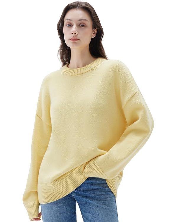 SUUKSESS Women Cashmere Blend Oversized Crew Neck Long Sleeve Pullover Sweaters | Amazon (US)