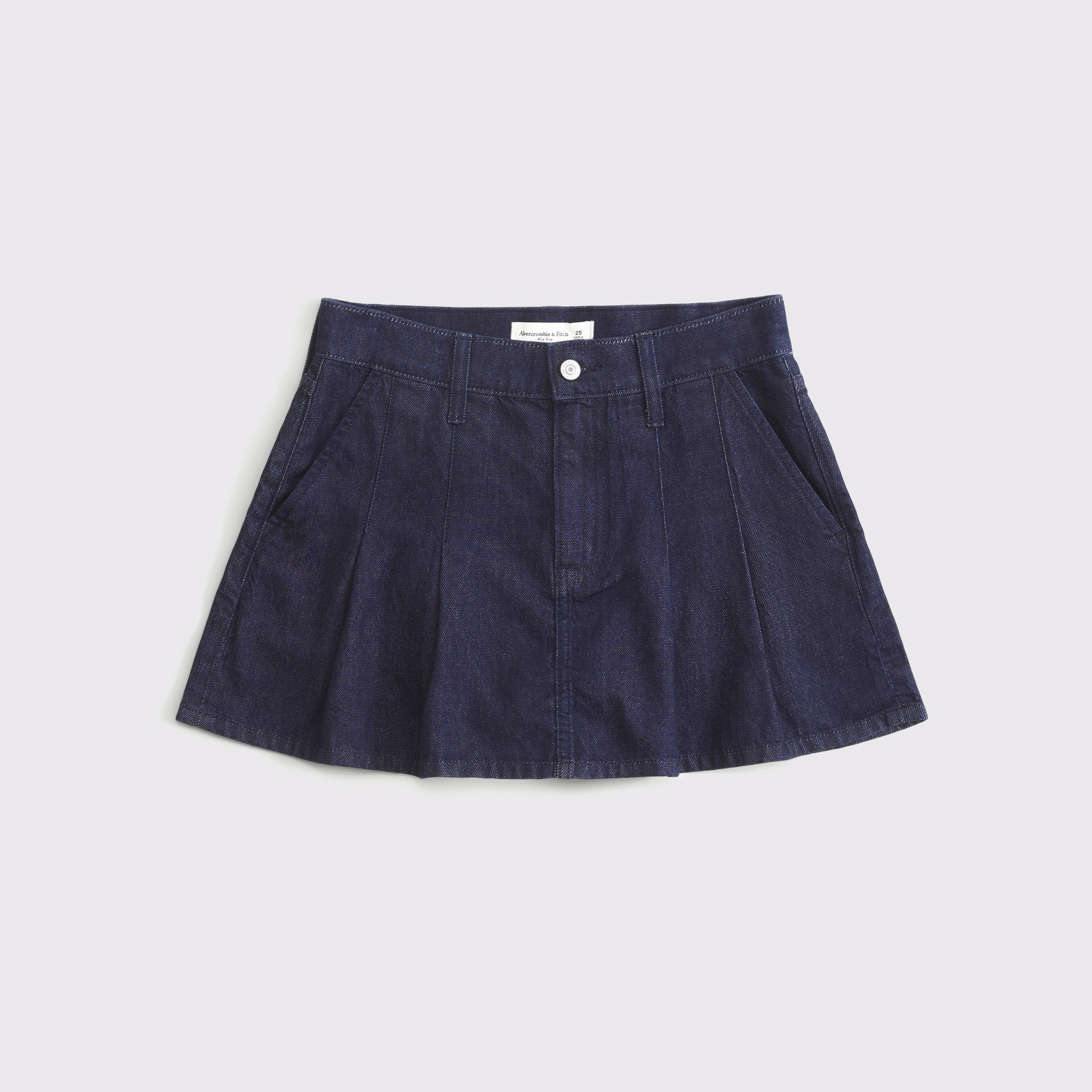 Mid Rise Denim Pleated Mini Skirt | Abercrombie & Fitch (US)