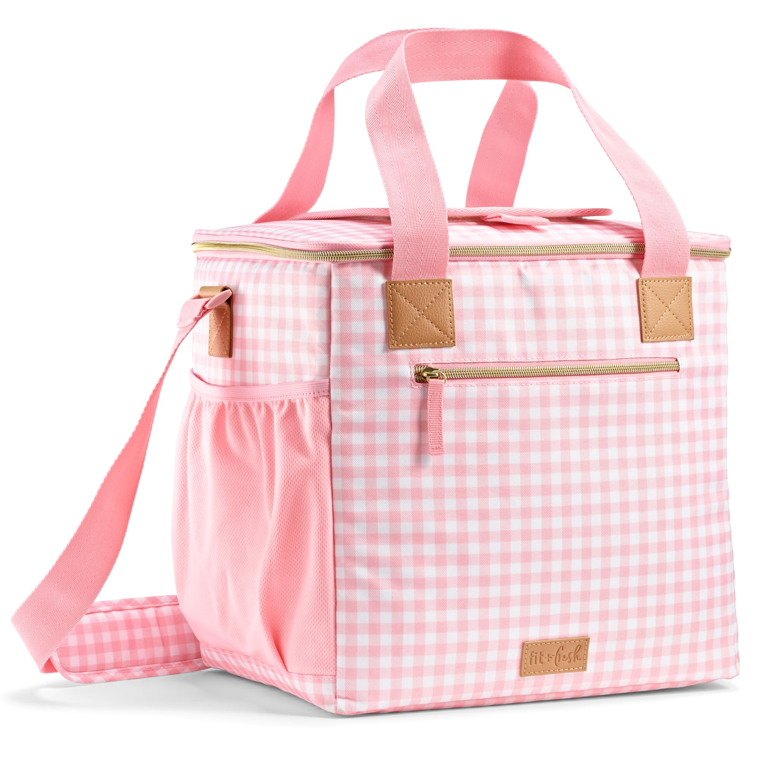 Fit & Fresh, 24-Can Soft Cooler Bag Insulated Leak Proof, Portable Soft Cooler, Large Cooler, Soft Sided Cooler Bag, Travel Cooler, Pink Gingham | Amazon (US)