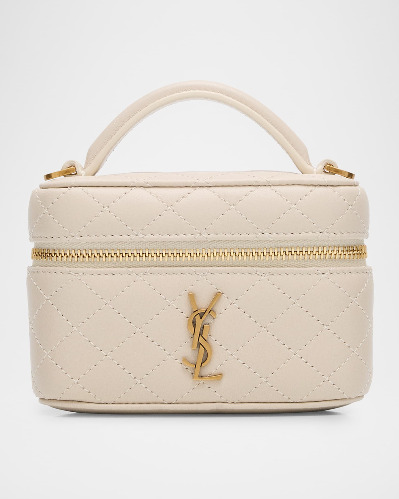 Saint Laurent Micro Vanity Top-Handle Bag in Quilted Leather | Neiman Marcus