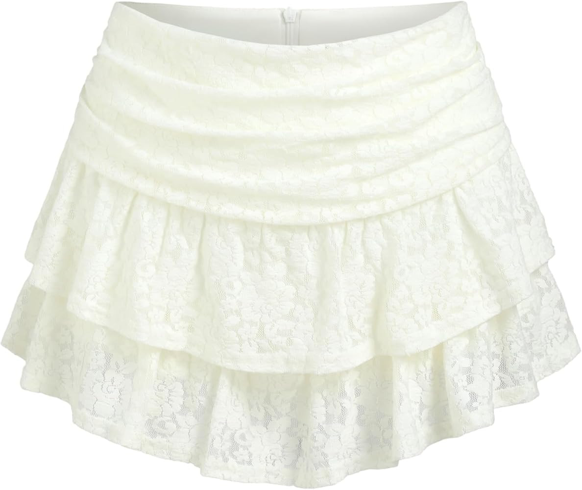 CIDER Women's Ruched Floral Lace Knit Layered Mini Skort | Amazon (US)