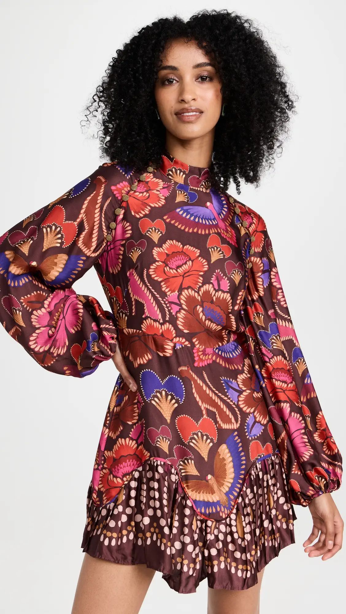 FARM Rio Bright Flora Brown Long Sleeve Mini Dress | Shopbop | Shopbop