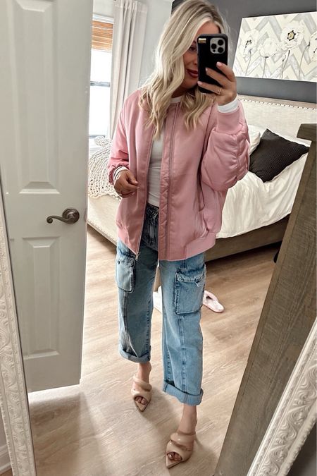 Outfit RESTOCK! 

OBSESSED with these $28 jeans!!! $28! Elastic waist in back and just SO comfy and cute! Look designer- 
Bomber jackets are tending big- this one comes in 3 colors and is oversized. I’m in small. 

#LTKfindsunder50 #LTKstyletip #LTKSeasonal