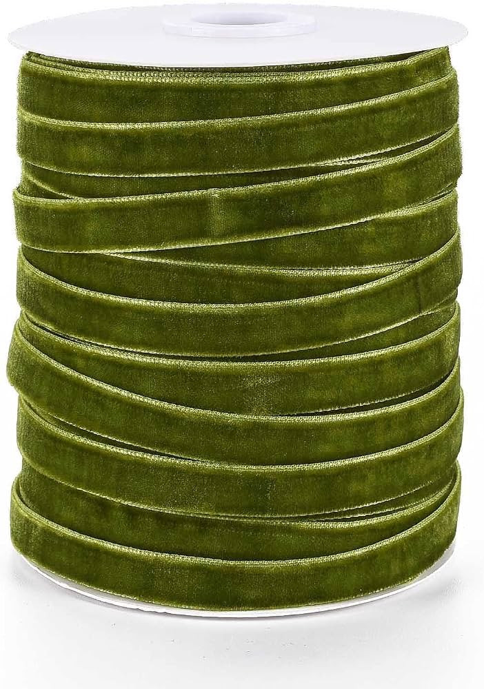 Pandahall 50 Yards Olive Green Velvet Ribbon 3/8 Inch Wide Single Face Velvet Ribbon Fabric Green... | Amazon (US)