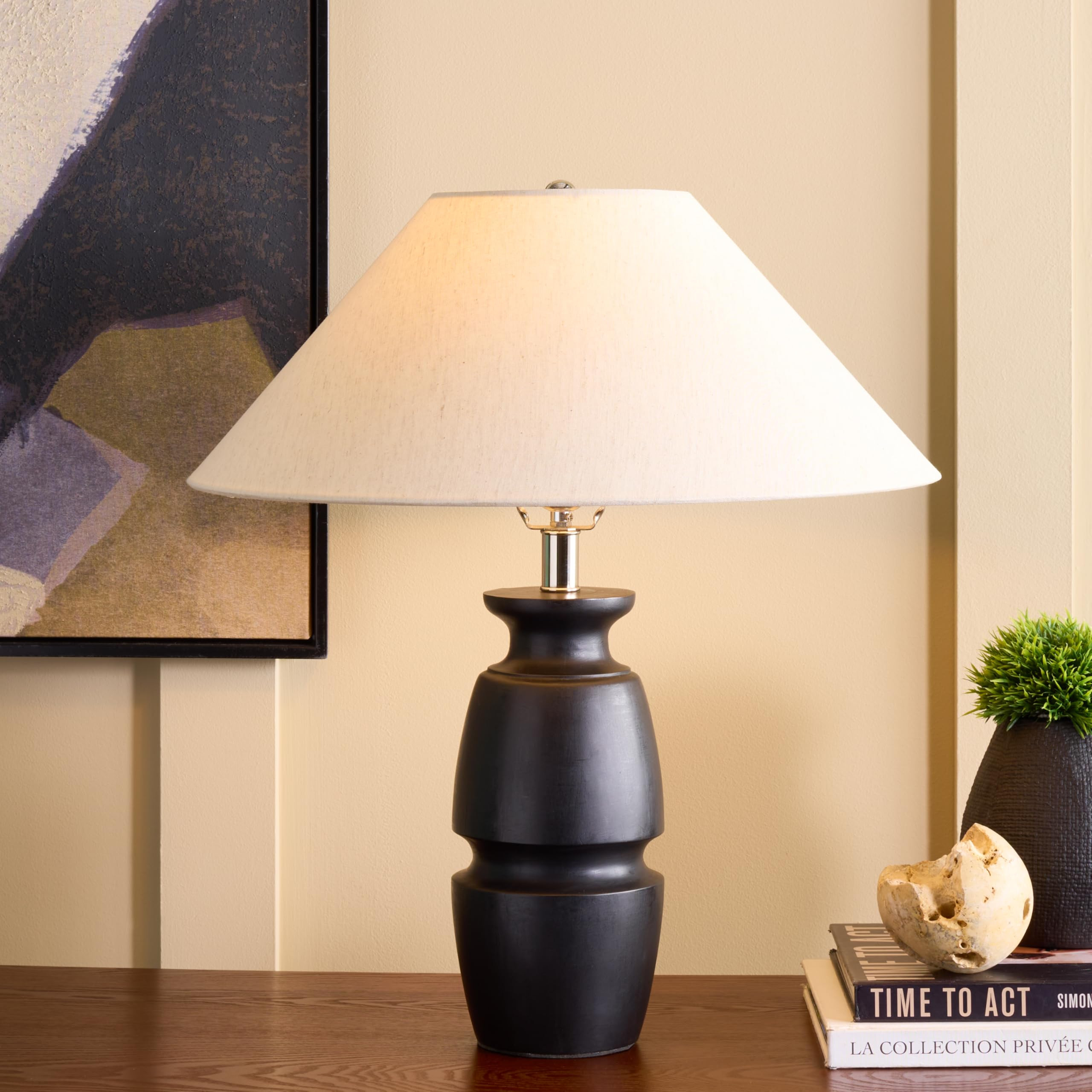 SAFAVIEH Lighting Collection - Nakia Wood Table Lamp, 22" Decorative Accent Light with Fabric Sha... | Amazon (US)