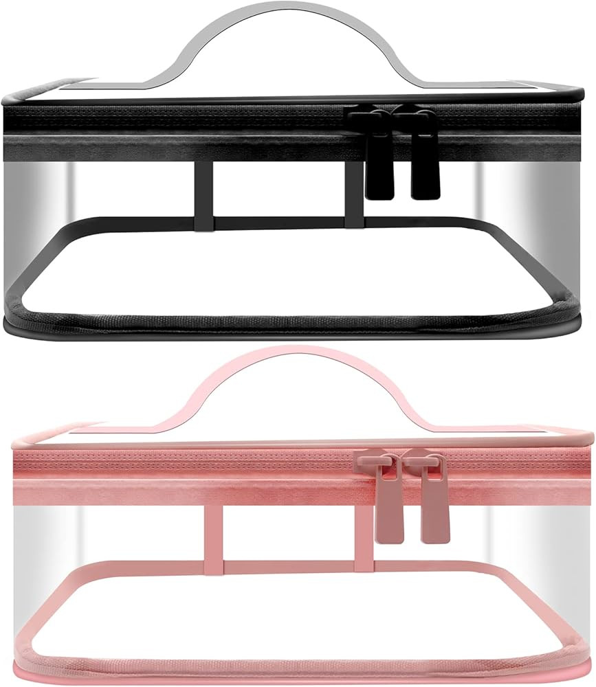 MYYZMY Clear Makeup Bags, 2 Pcs Transparent Cosmetic Bags, Pink, Black | Amazon (US)