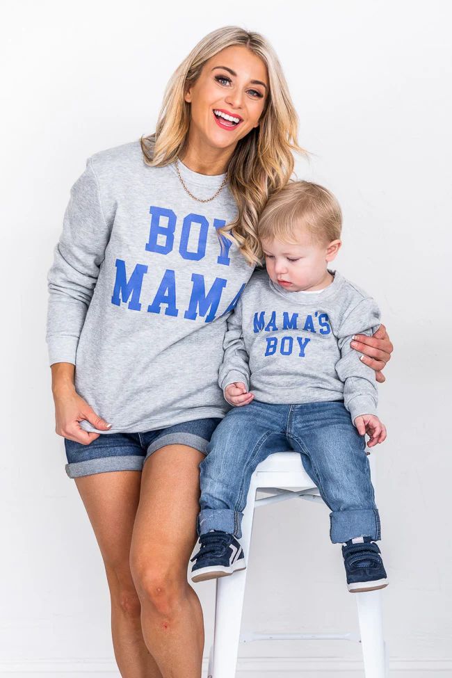 Mama's Boy Super Soft Fleece Grey Graphic Sweatshirt | Pink Lily