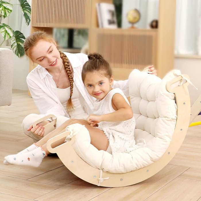 2 in 1 Montessori Climbing Arch for Toddlers,Rainbow Wooden Climbing Arch Rocker& Cushion,Pillow ... | Amazon (US)