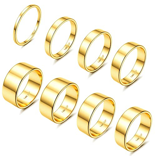 LOYALLOOK 8Pcs 14K Gold Filled Rings Stainless Steel Stacking Rings for Women Statement Bands Plain Finger Ring Thumb Pointer Ring Stackable Thin Gold Ring Set Comfort Fit Size 7 Style A | Amazon (US)