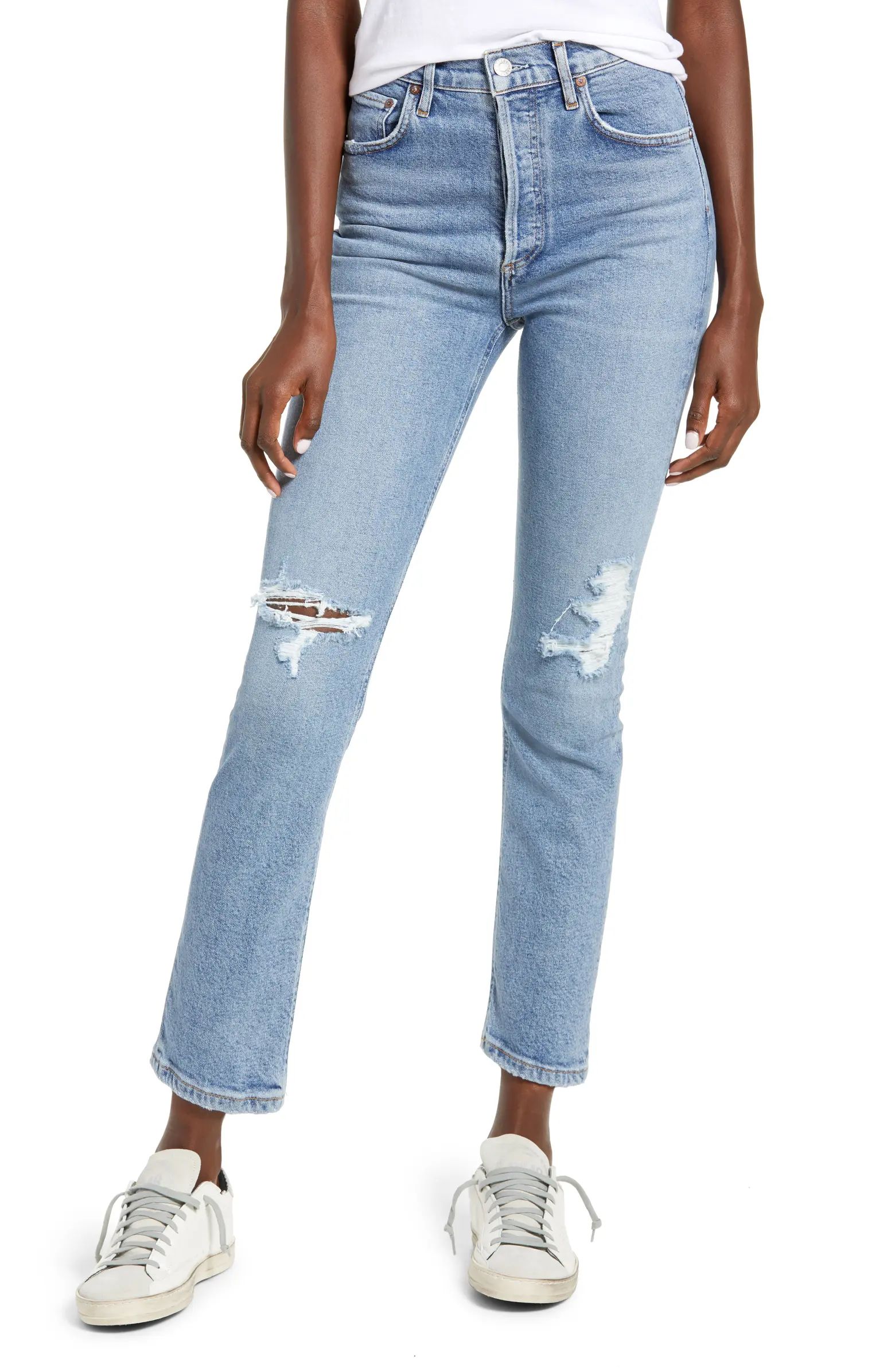 AGOLDE Riley Ripped Super High Waist Crop Straight Leg Jeans | Nordstrom | Nordstrom