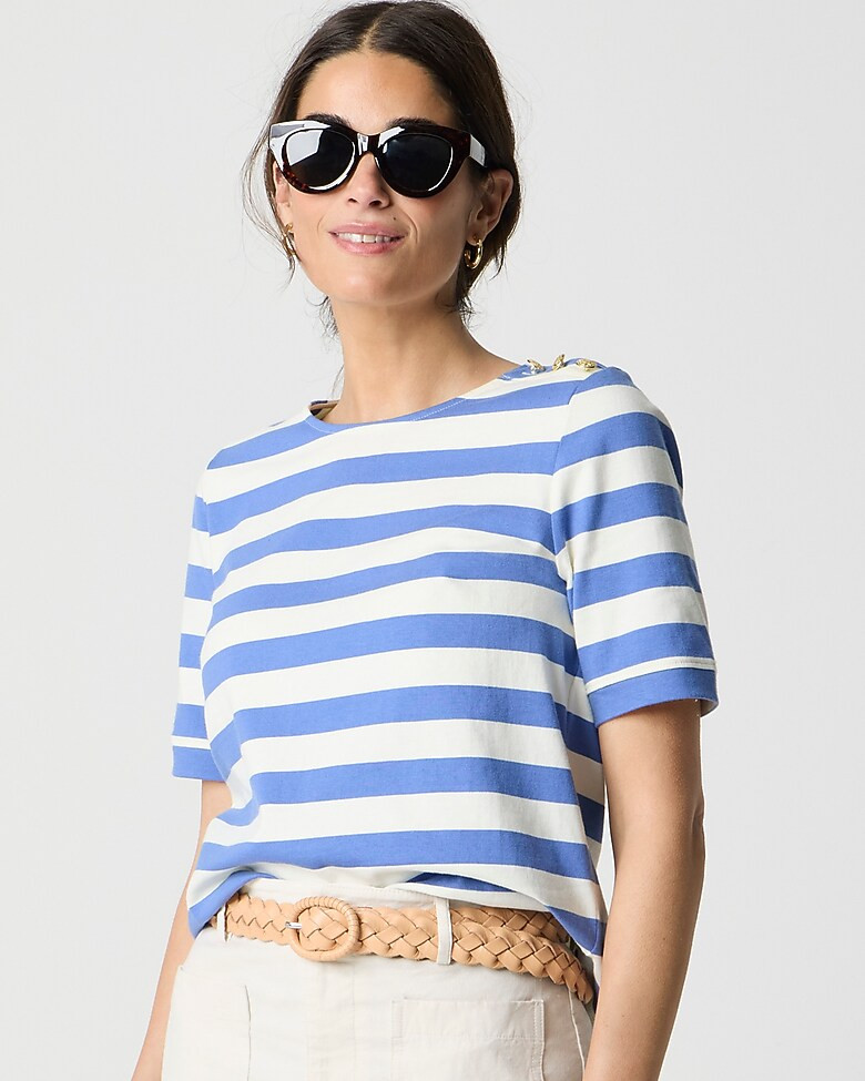 Short-sleeve striped button-shoulder tee | J.Crew Factory