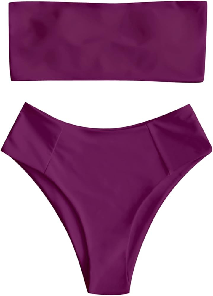 ZAFUL Women's Strapless Solid Color 2 Pieces Swimsuit Bandeau Bikini Bathing Suit | Amazon (US)