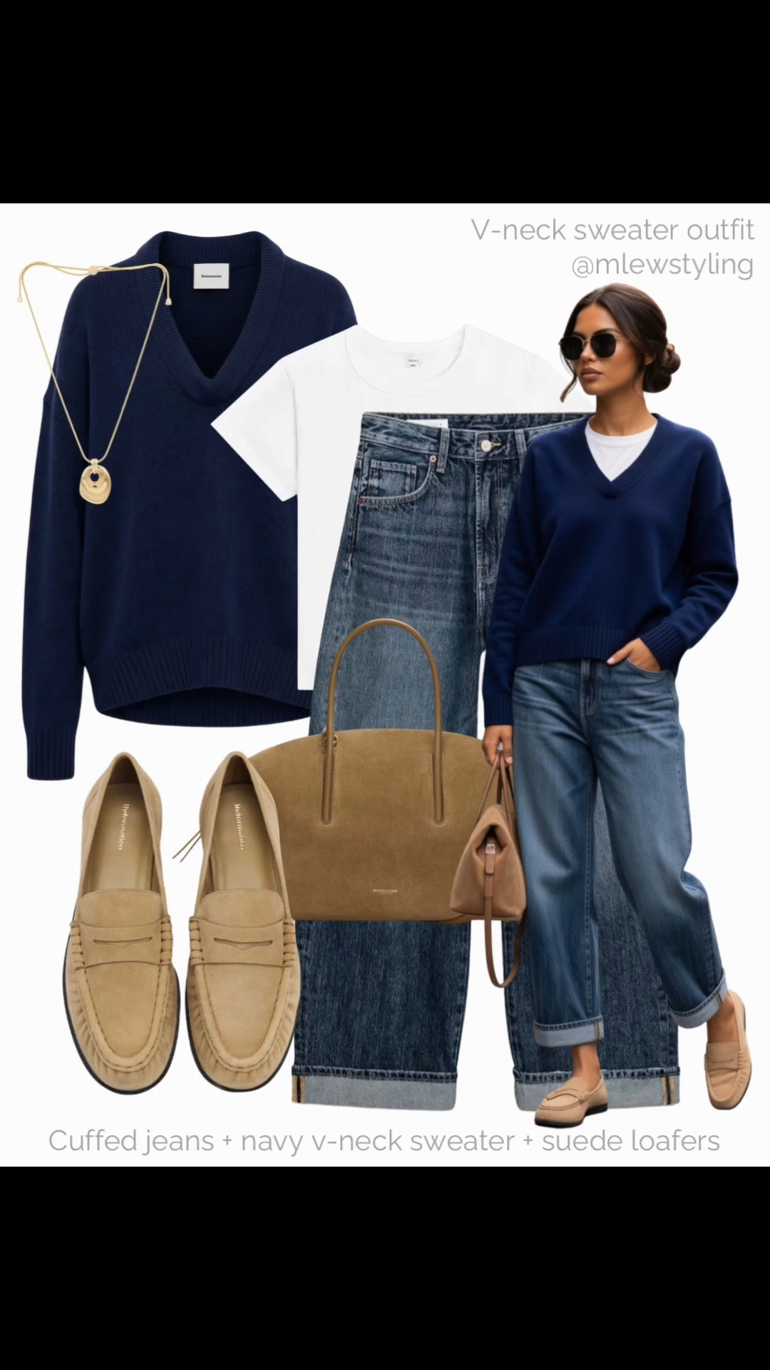 Navy blue v-neck sweater 💙

Fall outfit,  Zara cuffed jeans, demellier suede tote bag, pendant necklace, Leset white tee, autumn outfit formulas, casual workwear office outfit

#LTKfall #LTKworkwear #LTKjeans