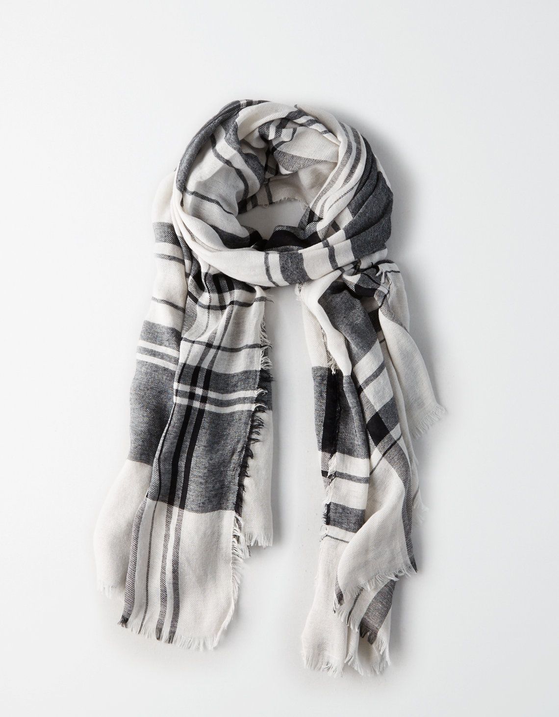 AEO Lightweight Two Color Plaid Scarf, Toasted Coconut | American Eagle Outfitters (US & CA)