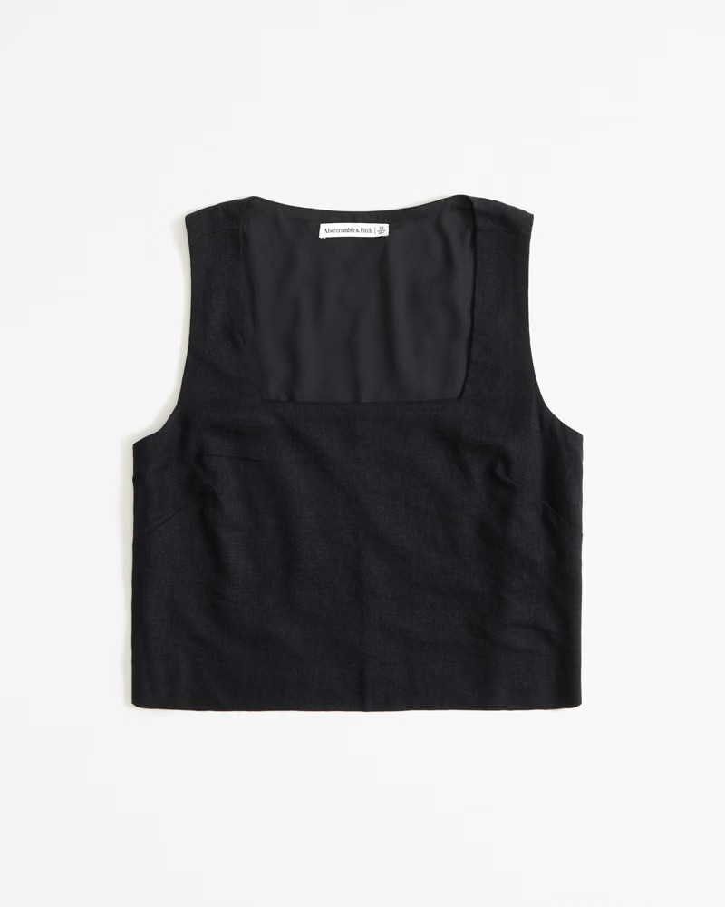 Linen-Blend Squareneck Set Top | Abercrombie & Fitch (US)