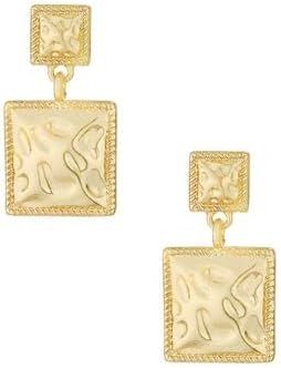 Ettika Earrings For Women. Gold Earrings. 18k Gold Plated Textured Repeated Squares Drop Earrings... | Amazon (US)