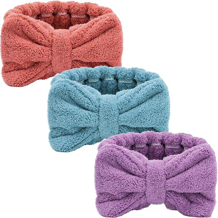Hicarer 3 Piece Microfiber Bowtie Hairband Set for Women - Chic Purple, Chic Red, Turquoise - Sec... | Amazon (US)