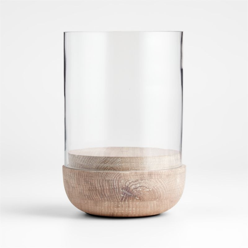 Curve Wood and Glass Hurricane Candle Holder 9.5" + Reviews | Crate & Barrel | Crate & Barrel
