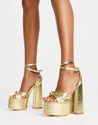 Glamorous platform heel sandals in gold snake | ASOS (Global)