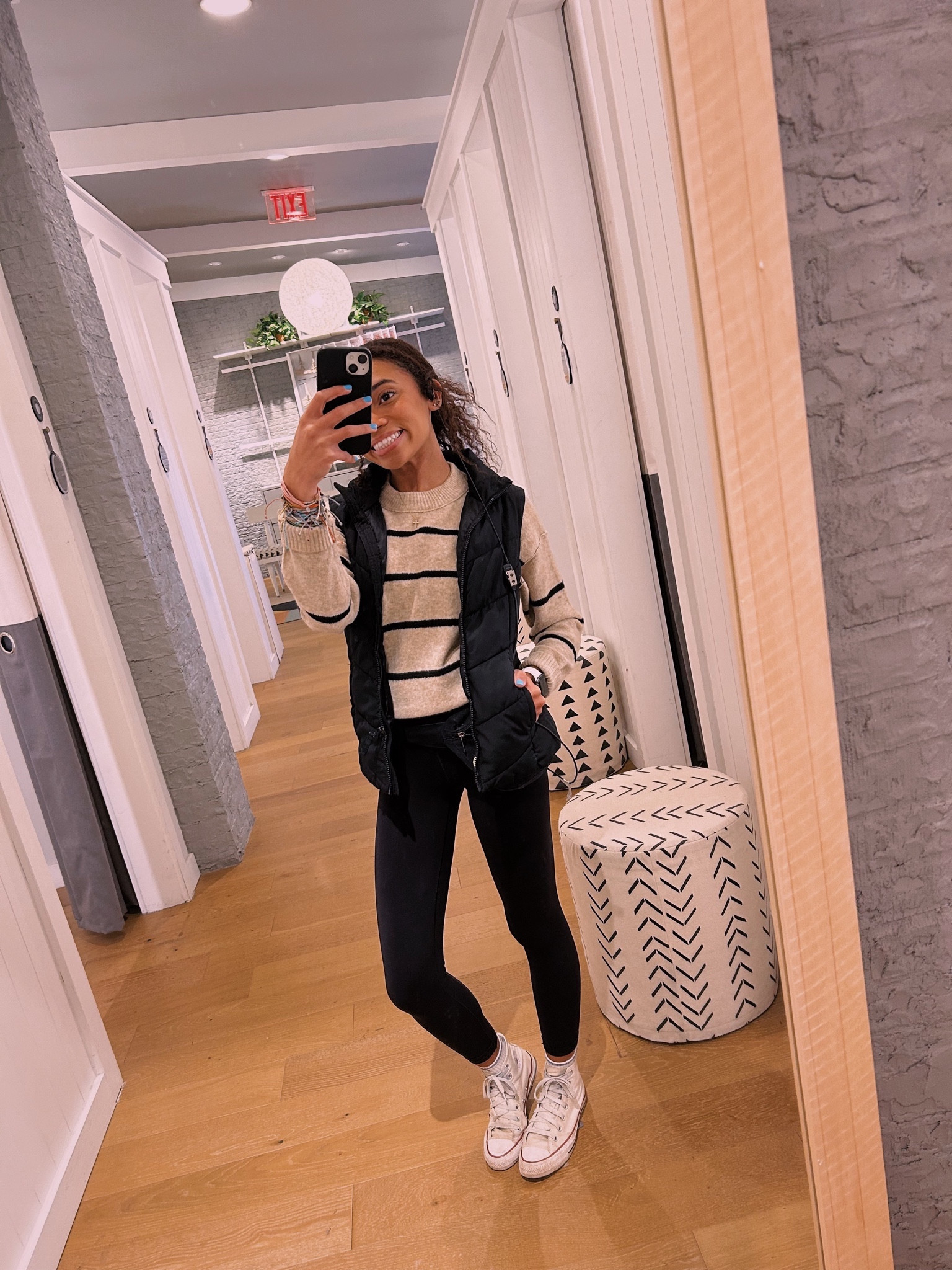 wednesday’s ootd 🪩

the amount of girls i’ve seen wearing aerie’s unreal sweaters is unbelievable! seriously though, multiple girls came in wearing almost this exact outfit during my shift. 

i love pairing the typical sweater and leggings combo with a lightweight vest! i think it completes the outfit and looks more put together :) 

our real me leggings are 10/10 and i will never ever stop recommending them to every single person i encounter!

#LTKworkwear #LTKfindsunder100 #LTKstyletip