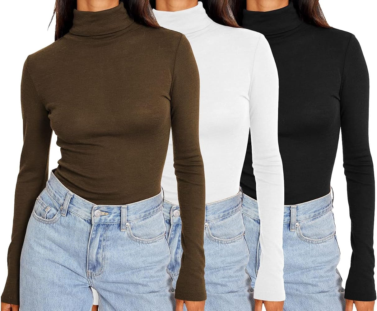 Womens 3 Piece Turtleneck Long Sleeve Shirts Mock Neck Fall Fashion 2023 Slim Fit Winter Thermal ... | Amazon (US)