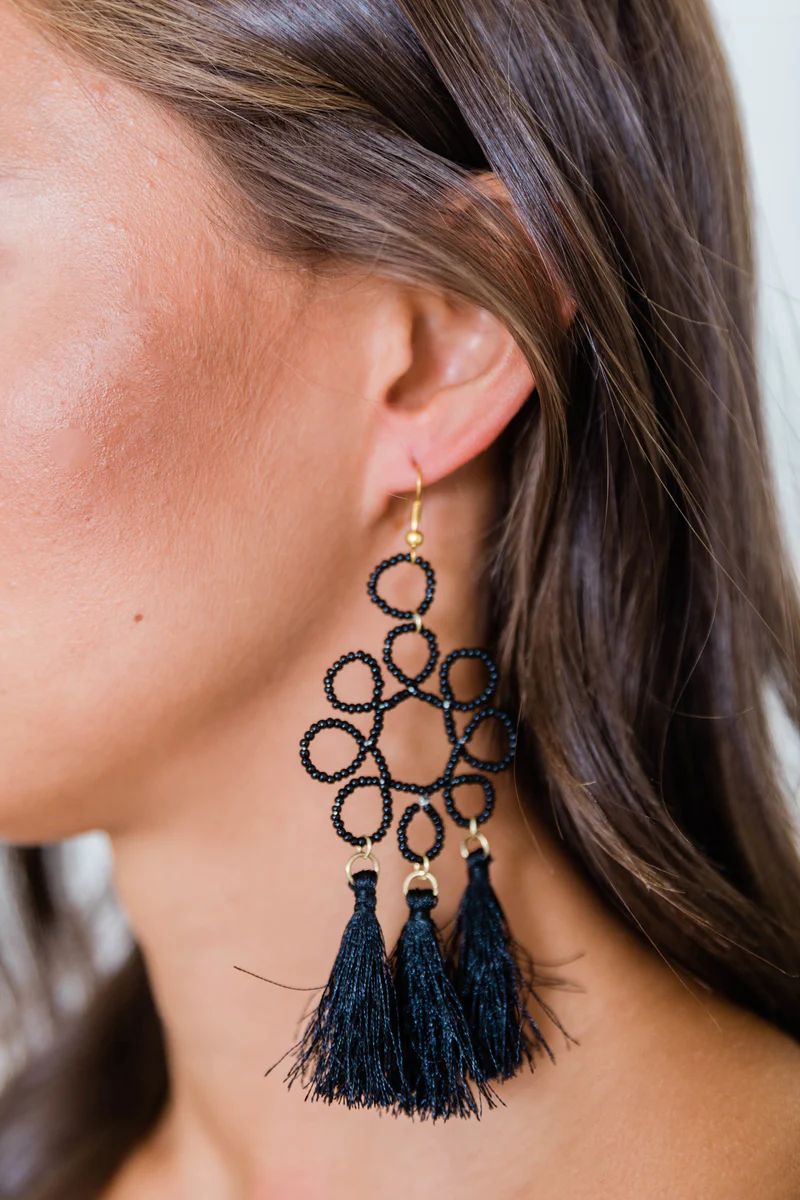 Show The World Black Tassel Earrings CLEARANCE | The Pink Lily Boutique