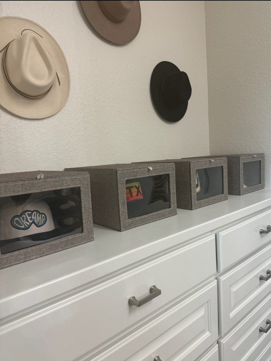 Hat organizing bins. These are a lifesaver with how many hats we have! 

#LTKhome #LTKfindsunder50 #LTKsalealert