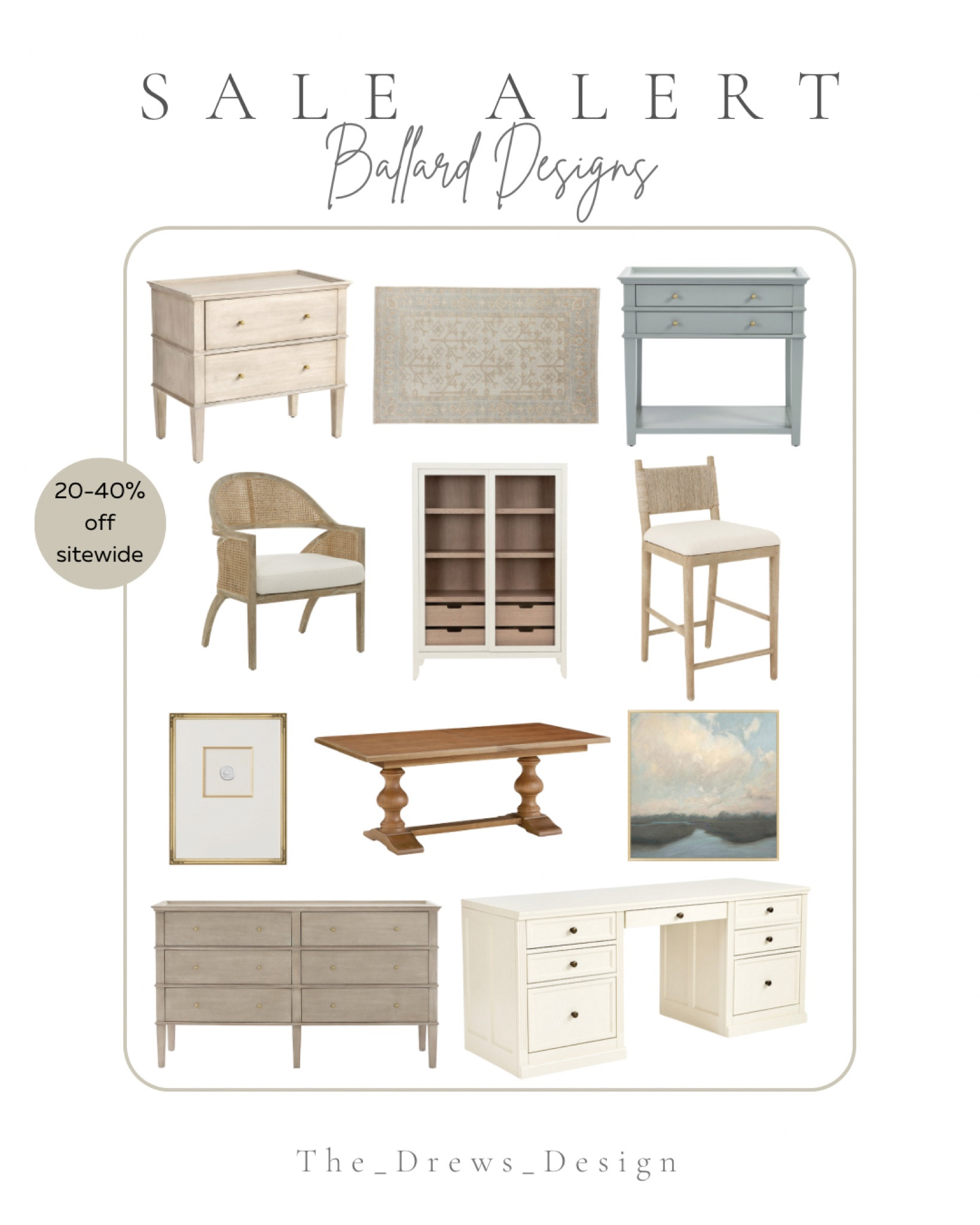 Save big during Ballard Designs’ July 4th sale! Nighstand, wool rug, kitchen storage, dresser, executive desk with file storage, cane accent chair, sunset art, woven kitchen counter stools, storage cabinet, trestle dining table

#LTKstyletip #LTKhome #LTKsalealert